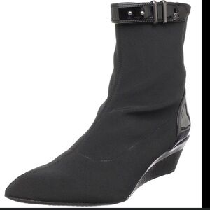 Joan & David black wedge stretch "sock" ankle boots